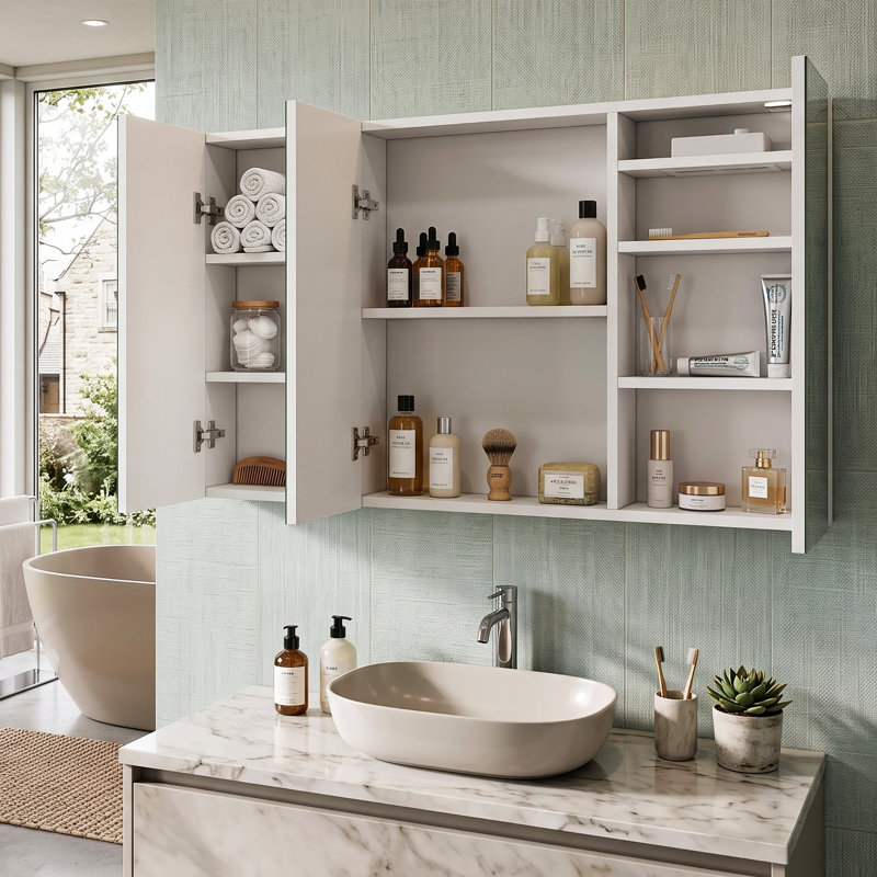 Manigault 1000 Wall Mounted Framed Mirrored Bathroom Cabinets 4 Adjustable Shelves with Mirror