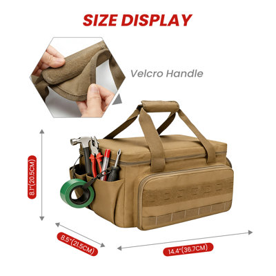 Sac à outils robuste en toile de 35,5 cm (14 pouces) - Fond renforcé, organisateur d'outils multipoches pour électriciens, mécaniciens, charpentiers et bricoleurs - Couleur : Noir