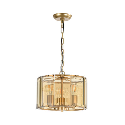 Luminaire suspendu tambour en laiton antique à 3 lumières Fortun