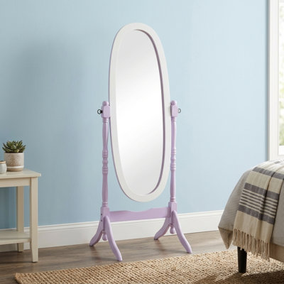 Miroir sur pied 59,25 "haut" avec cadre en bois, jaune et blanc
