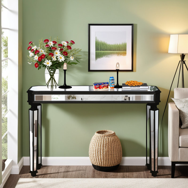 Console miroir antique avec rangement ouvert