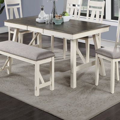 Dining Room Furniture Dining Table White Finish Table W Grey Wooden Top 1pc Rectangular Table With Leaf