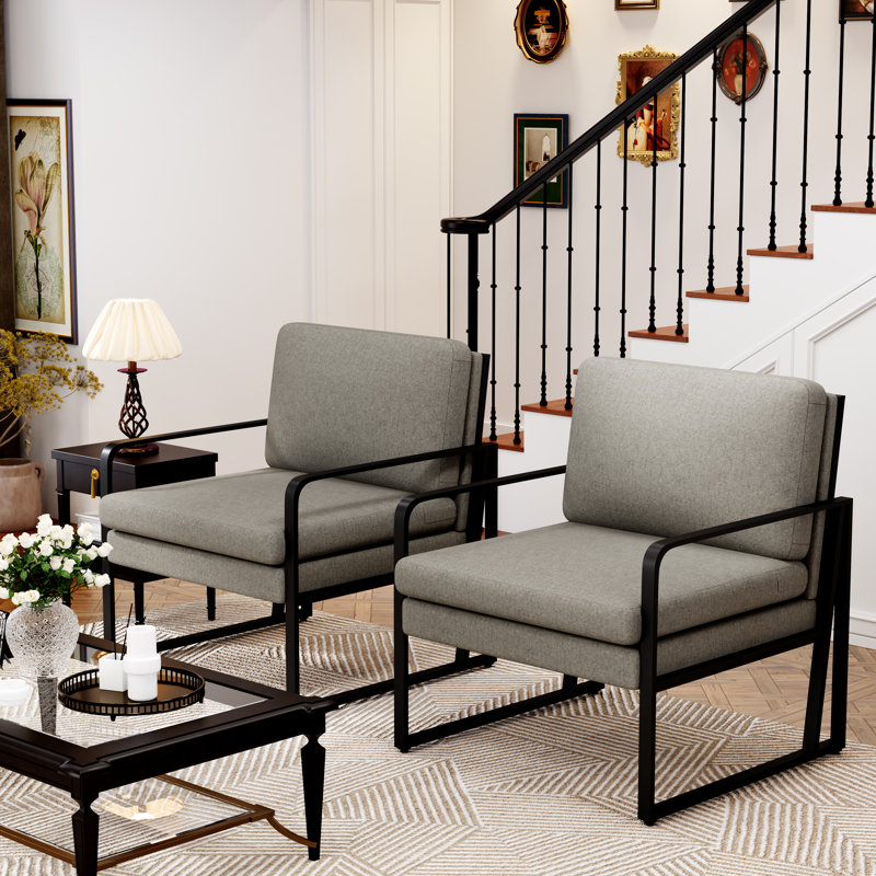 Bouke Upholstered Armchair, Black, Charcoal Gray Linen Blend