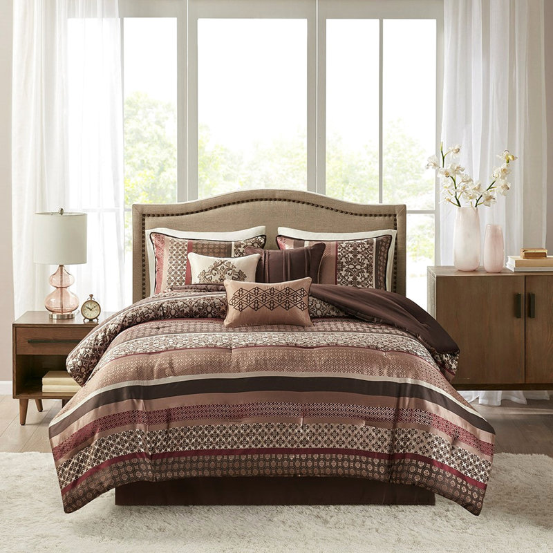 Édredon rouge très grand 7 pièces, motifs fascinants, rembourrage, lavable à la machine, édredon, taies décoratives, coussins décoratifs, jupe de lit très grand, motif géométrique enchanteur,