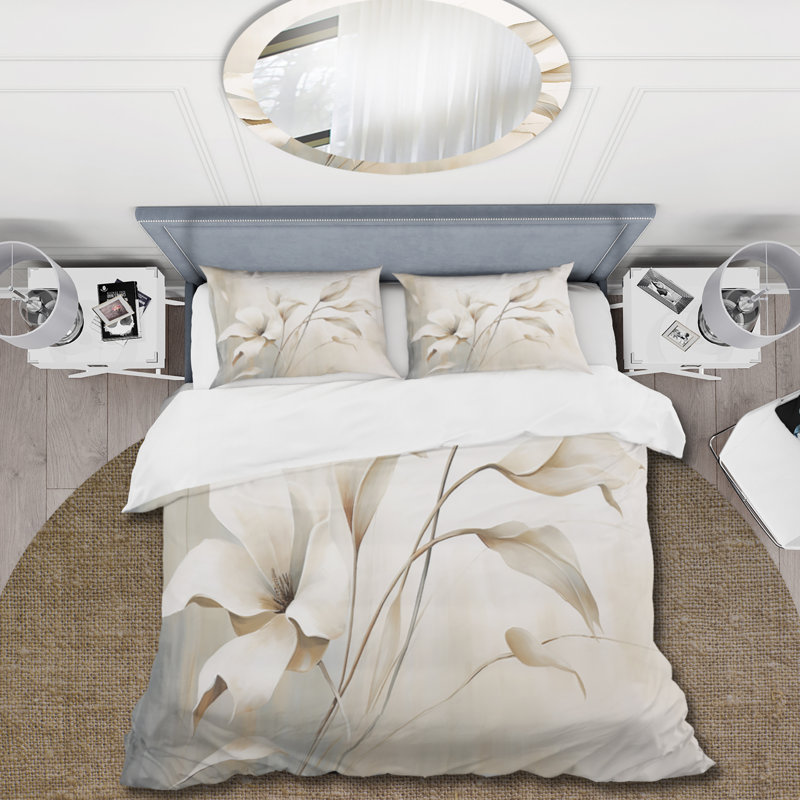 Ensemble de housse de couette en microfibre / polyester White Botanical Elegance III Bedding