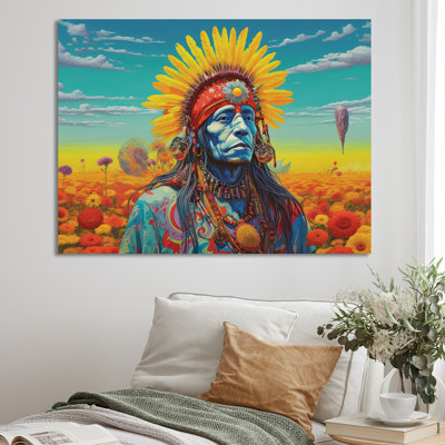 Chaman amérindien avec coiffe en plumes I sur toile