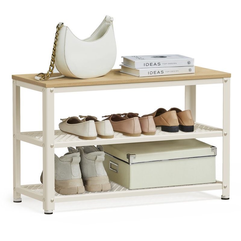 Range-chaussures 6 paires en bois et métal, Chêne beige / blanc classique