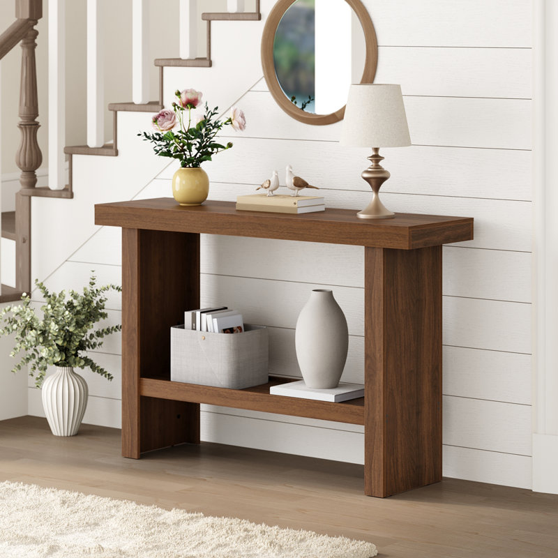 Herron Farmhouse Console Table with Storage, Brown, 31.5" H x 39.4" W x 11.8" D