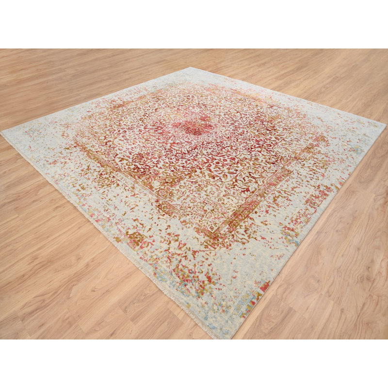 Tapis de style oriental à motif de médaillon persan ivoire noué à la main 10 pi 1 po x 10 pi 1 po 1417332BBFC648D2A588D837B7D8559F