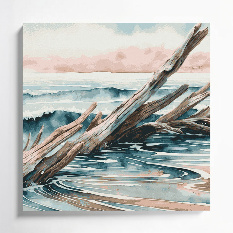 Art mural sur toile gris, "Coastal Beach", H 8 po x l 8 po