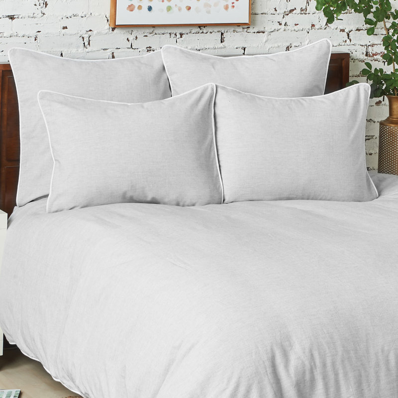 Tate Boulder Cool Grey Cotton Standard Sham with White Piping