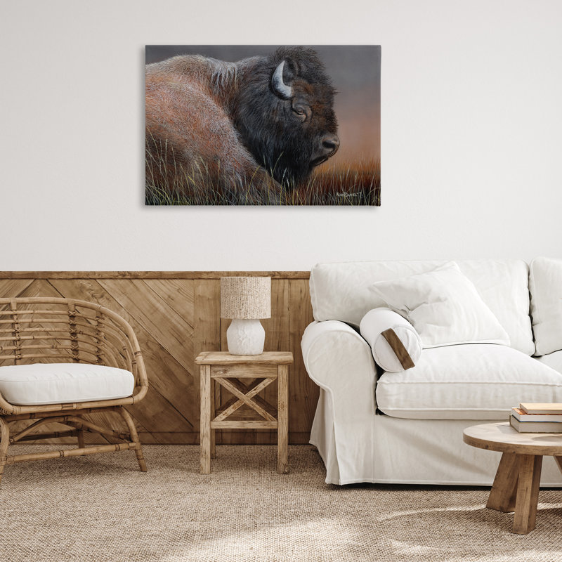 Détail d'une toile détaillée de bison par Kevin Daniel, H 24 po x l 36 po