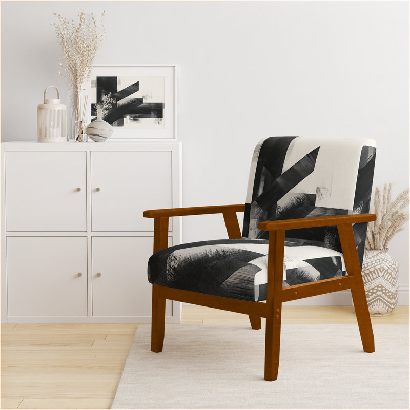 Chaise rembourrée Abstract Shapes, Accoudoirs carrés bruns