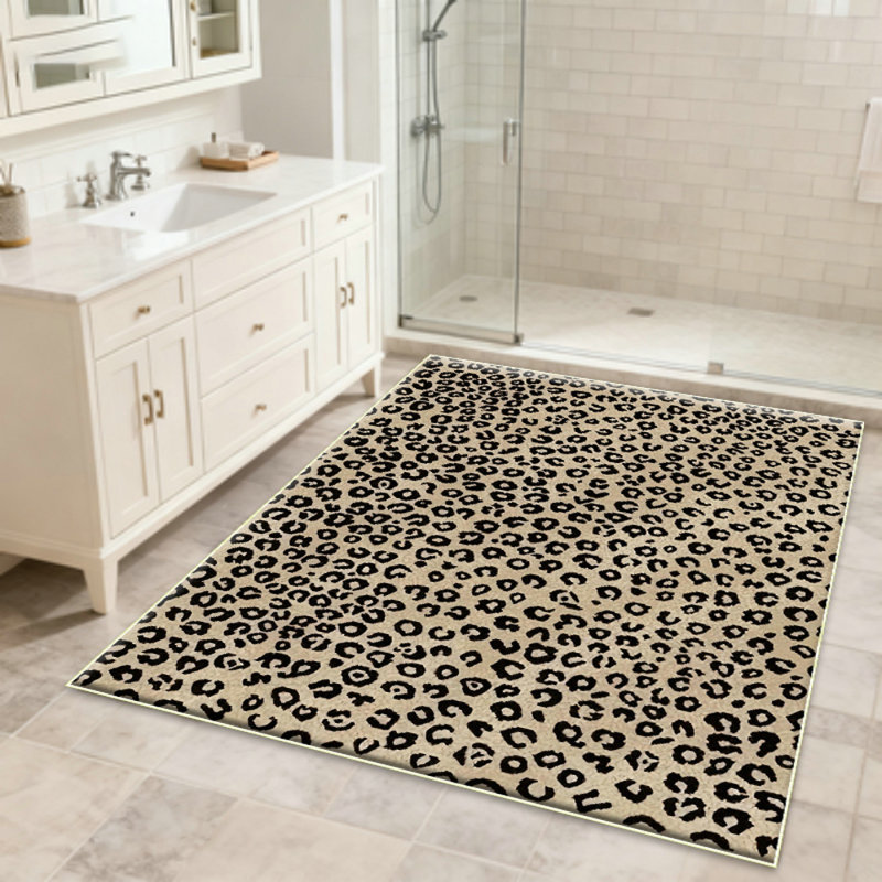 Area Rugs for Living Room, 4x6 Feet Machine Washable Cheetah Print Rug, Non-Slip Indoor Floor Animal Rug, Carpet for Bedroom Dining Room Laundry Room Kitchen Home Office, Dark Brown