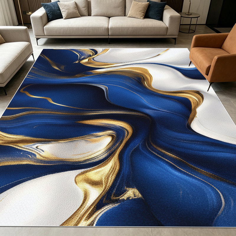 1PC Navy Blue Gold Fluid Marble Abstract area rugs for Living Room, Soft, All seasons, Easy-maintain, Washable Indoor mat, Farmhouse suitable for Dining Room, Bedroom, Entryway, Kitchen, Home Office, Balcony Home Decor, Outdoor Decor.