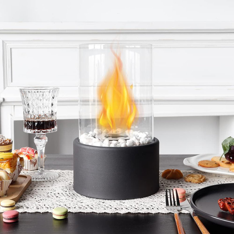 Brigitzer Bio-Ethanol Outdoor Tabletop Fireplace with Flame Guard, Black