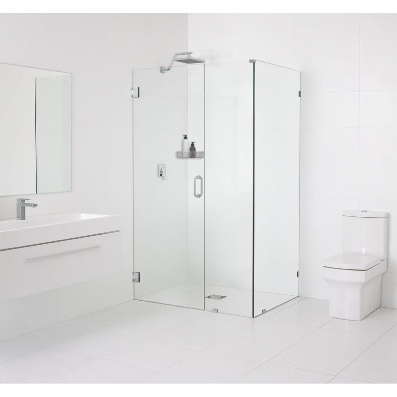 Illume 50 in. x 34 in. x 78 in. 90-degree Fully Frameless Wall Hinged Glass Shower Enclosure, Polished Chrome