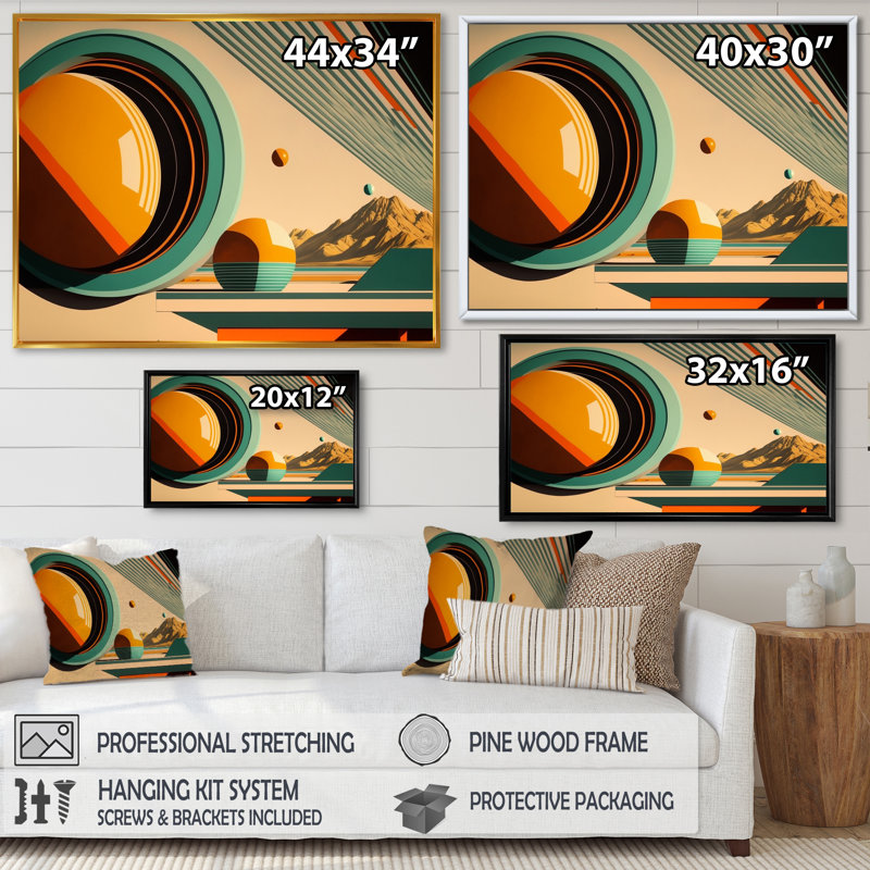 Impression rétro sur toile sur cadre rétro Mid-Century III, L 40 po x H 30 po, Or