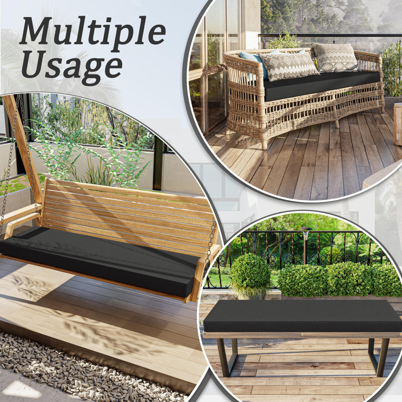 Outdoor 3.5'' Bench Seat Cushion, Available In 5 Sizes, 36" W x 18" D, Black