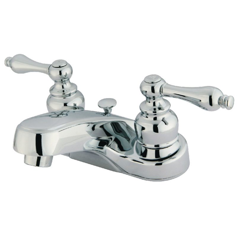 Kingston Brass Magellan Two-Handle 3-Hole Deck Mount 4" Centerset Bathroom Faucet with Brass Pop-Up, Polished Chrome