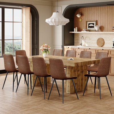 Galan 79" Farmhouse Dining Table Set For 6-10 People, Large Wood Kitchen Dining Set With Upholstered Suede Chairs, Modern Dining Room Furniture Set
