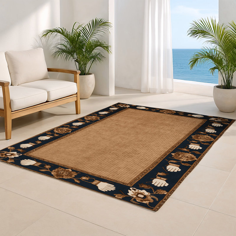 French Brown Indoor and Outdoor Area Rug, Rectangle 8' x 10'
