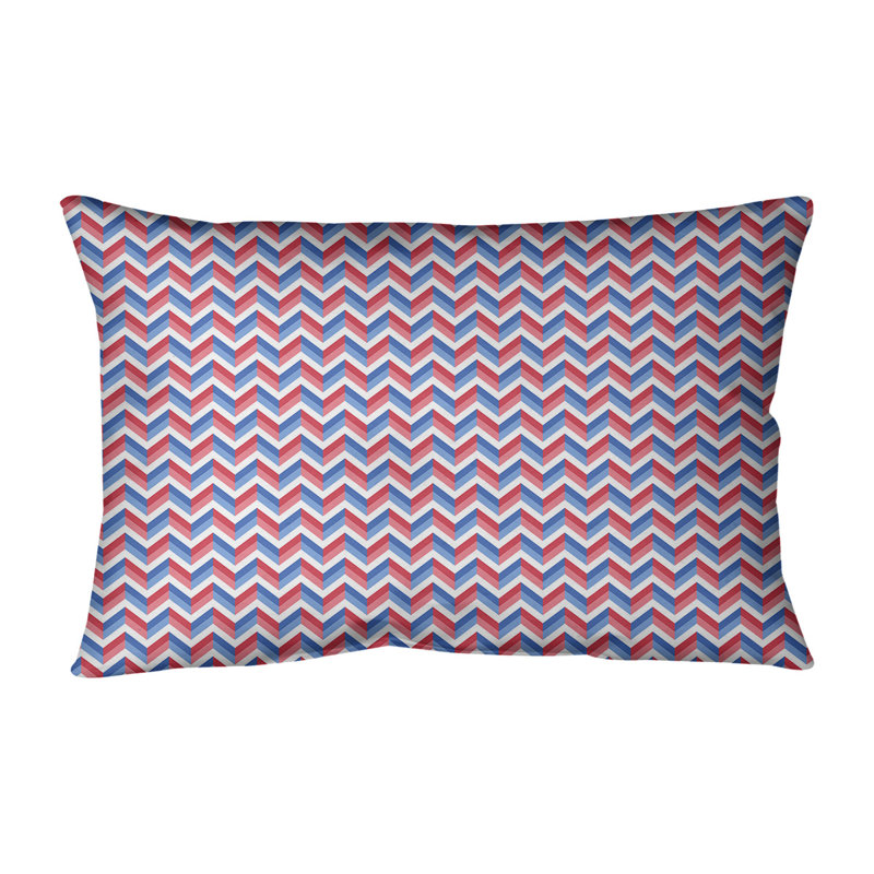 Coussin lombaire à chevrons 14 po, Bleu marine / rouge / rose clair