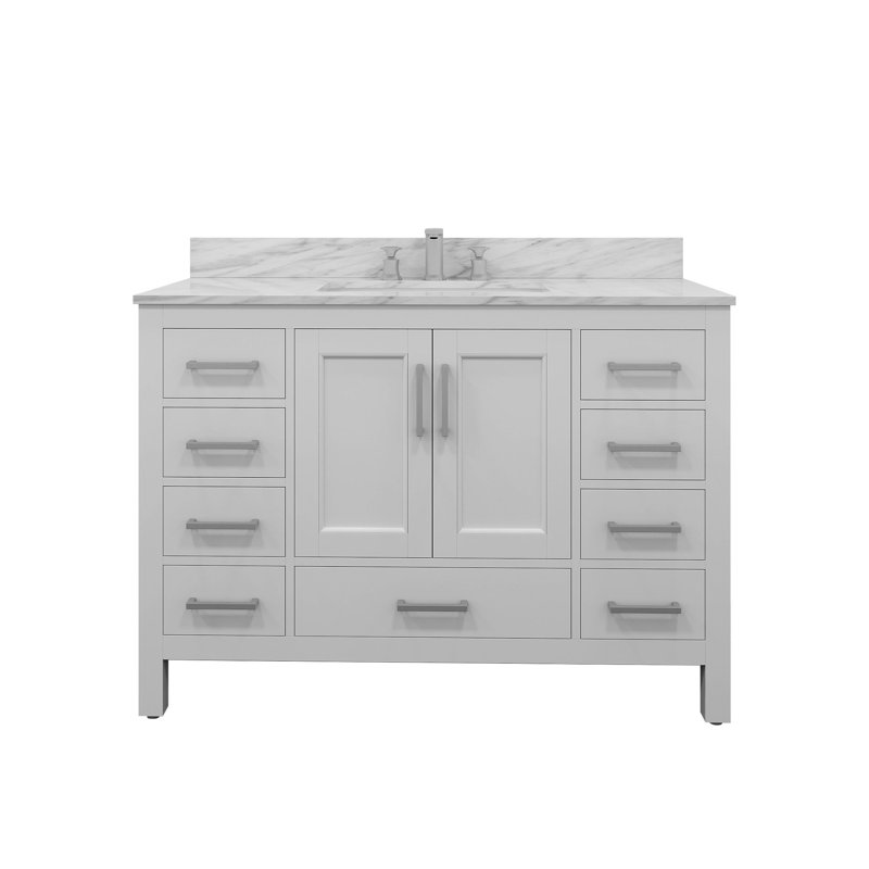 Meuble-lavabo de salle de bain avec comptoir en marbre de Carrare et lavabo, Blanc