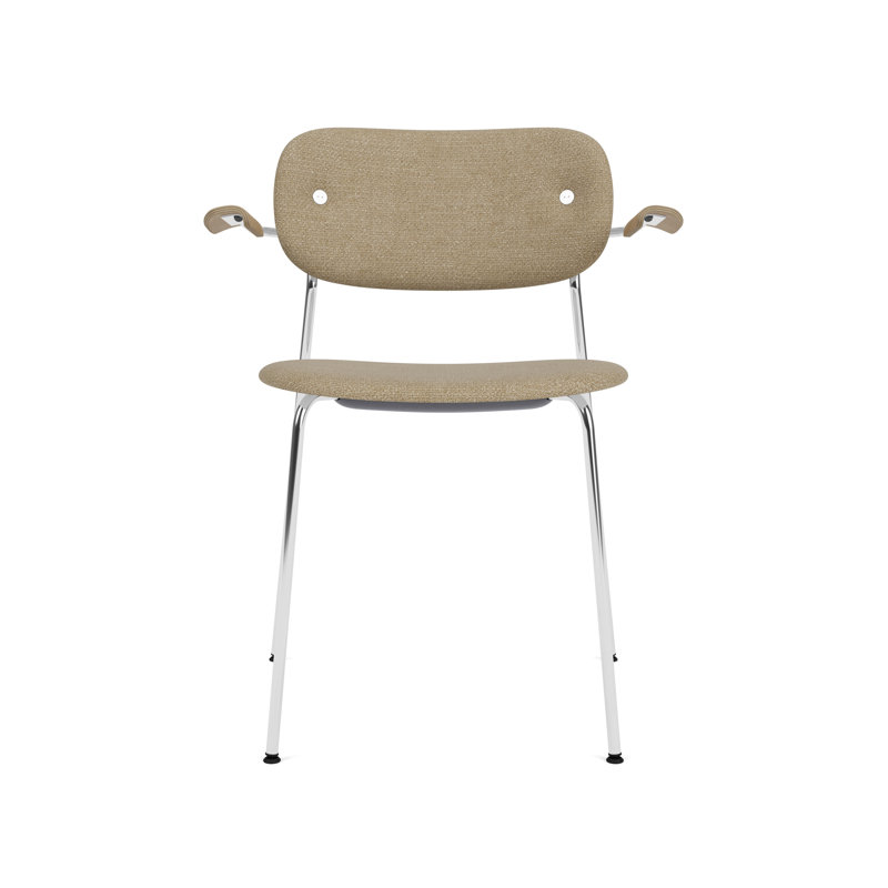 Co Upholstered Arm Chair, Chrome, Natural Oak, Beige Linen