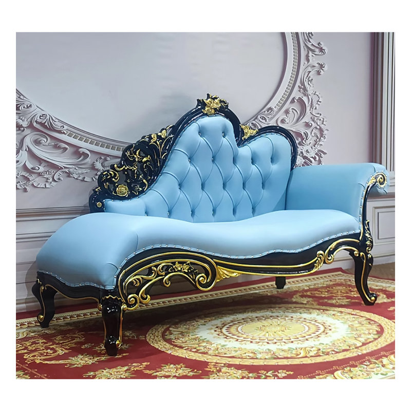 Méridienne en bois massif de style européen avec fauteuil de chambre en cuir