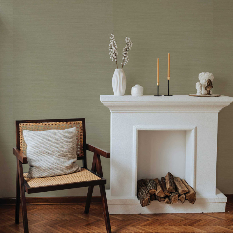 Sisal Monochromatic Authentic Grasscloth Wallpaper, Green