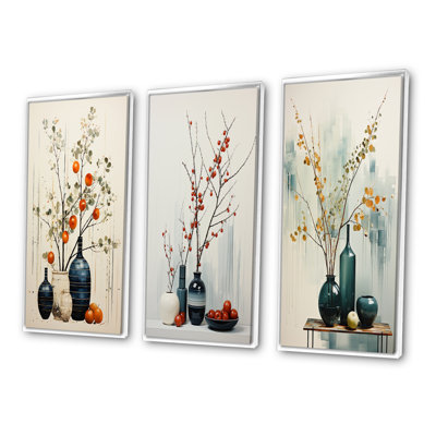 Orange Blue Minimalist Oasis Pottery - Minimalism Wall Art Set of 3