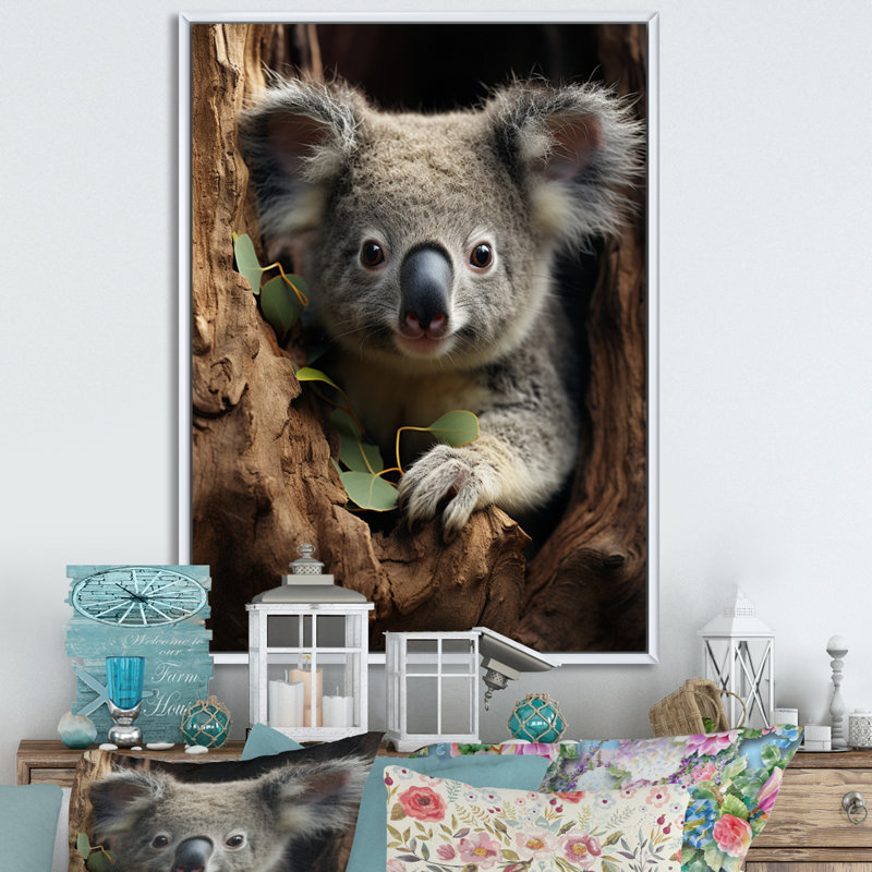 Portrait de koala gris III - impression, H 20 po x l 12 po x P 1 po, Toile à cadre flottant blanc