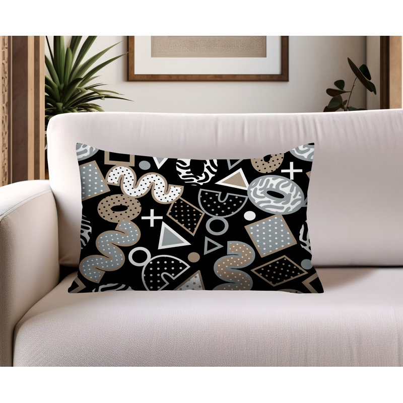 Coussin lombaire réversible intérieur / extérieur Zyra, Rectangle H 18 po x l 25 po, Noir