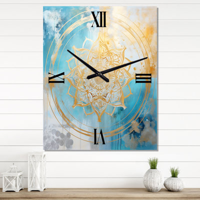 Horloges murales divines Mandala délicat or délicat turquoise - Boho Mandala