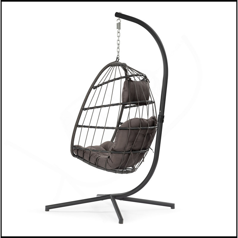 Outdoor Hanging Chair With Durable Frame And Comfortable Cushion For Relaxation, Dark Grey