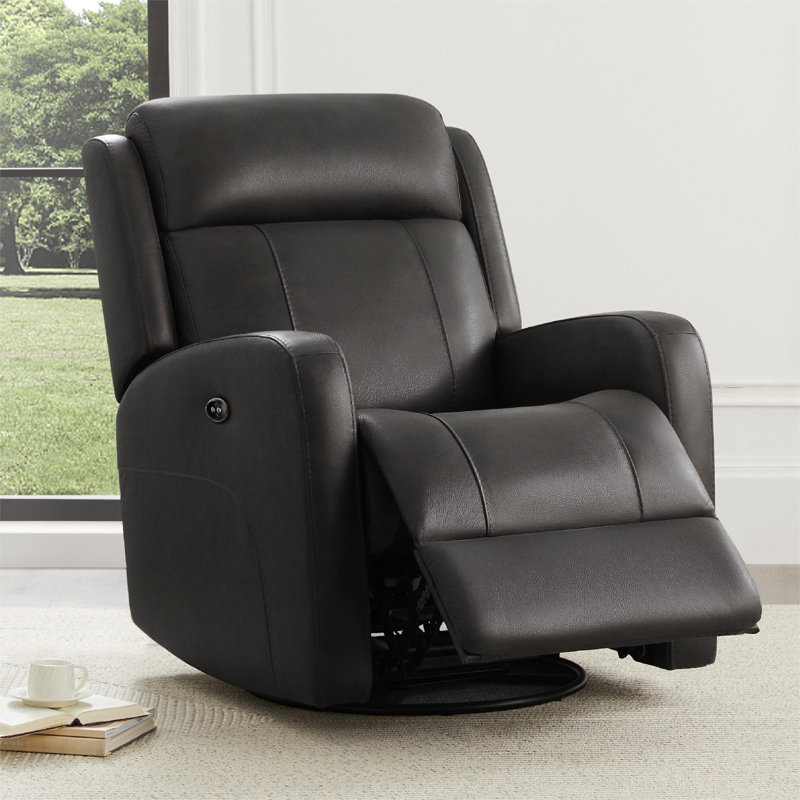 Fauteuil inclinable électrique en cuir véritable Louisa, Impression sur fond en cuir fleur gris foncé