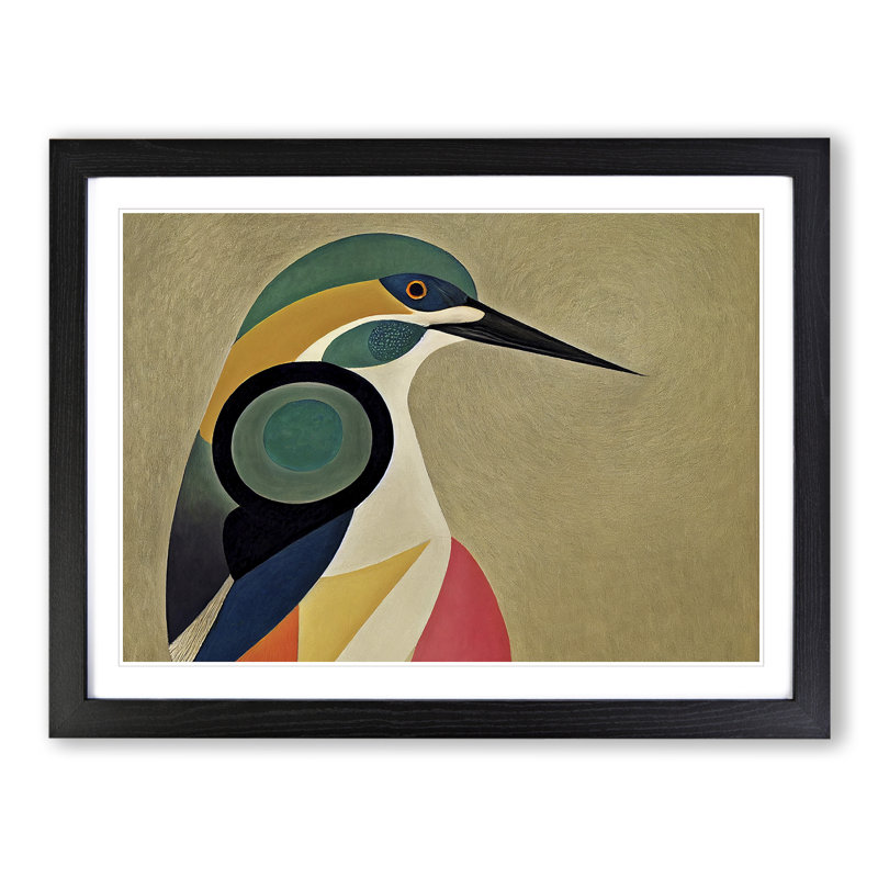 Abstract Kingfisher Bird - Framed Print, Black, 46cm H x 64cm W x 2cm D
