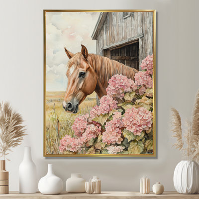 Dova hortensias et chevaux par la grange I - hortensias, reproductions encadrées