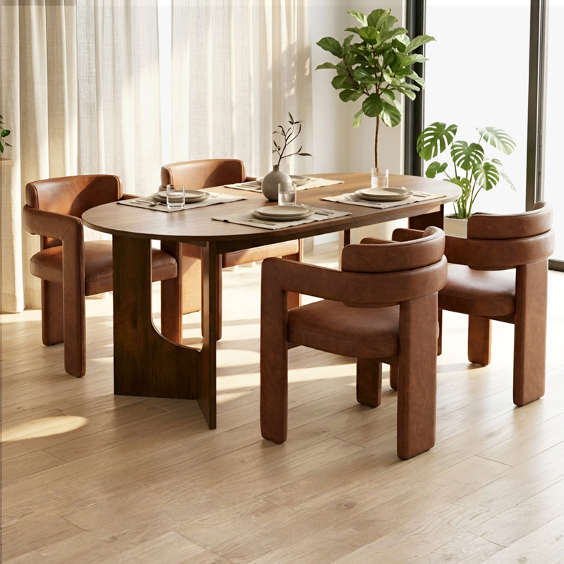 Ensemble de salle à manger moderne ovale 5 pièces avec chaises rembourrées avec dossier et accoudoirs
