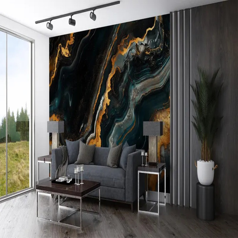 Black Luxury Abstract Wall Mural, 192" L x 108" W
