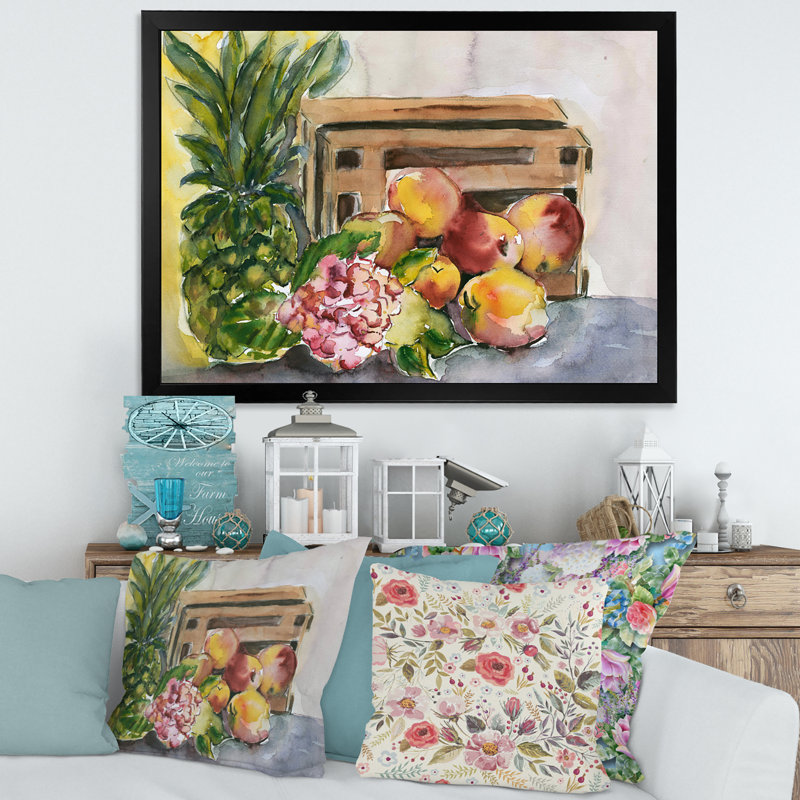 «Vintage Fruits V», reproduction sur toile encadrée, H 12 po x l 20 po x p 1 po, Noir