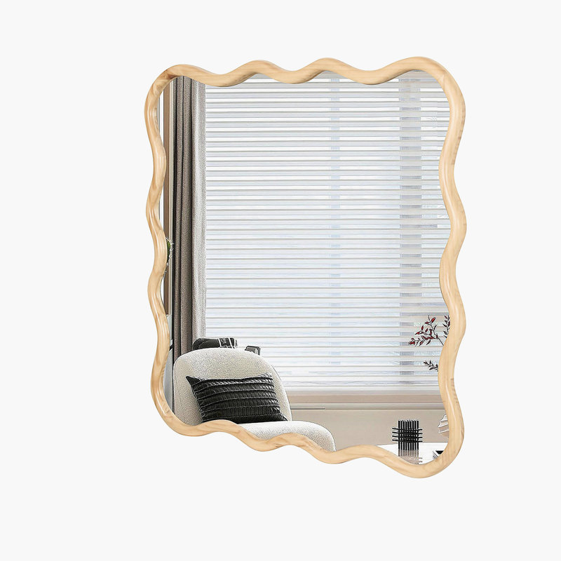 Décoration murale moderne en bois massif avec miroir carré ondulé 36 po x 36 po