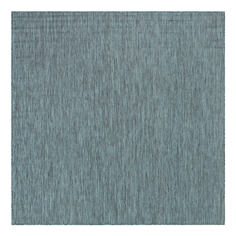 Tapis bleu sarcelle intérieur / extérieur Sevim, Sarcelle, Carré 7 pi 10 po