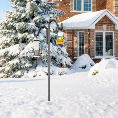 76" Double Hooks Heavy Duty Adjustable Bird Feeder Pole With Sturdy 5-Prong Base, Height Adjustable Shepherds Hook For Hanging Feeders, Plants, Solar Lanterns & Wind Chimes (2026 Upgrade)