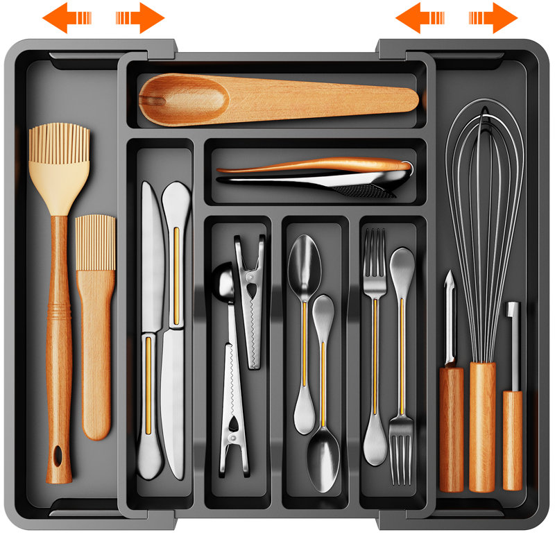 Espace de cuisine avec organiseur à couverts extensible: durable, réglable et facile à nettoyer
