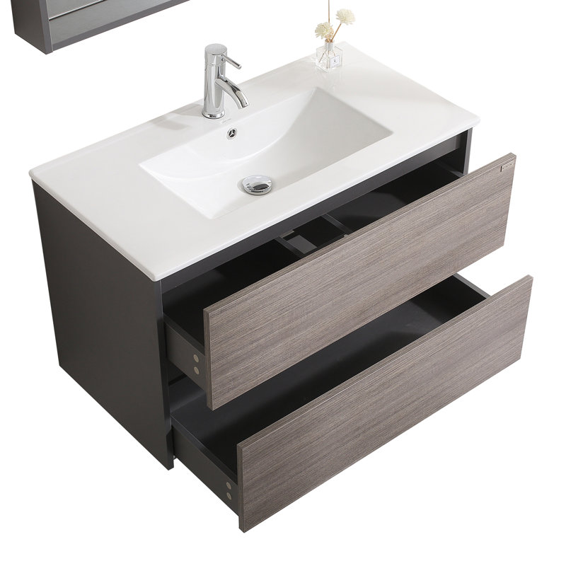 Aldwych 36 " W Wall Mounted Wall Mounted 1 Single Vanity Bathroom Vanity With Ceramic Top with Mirror