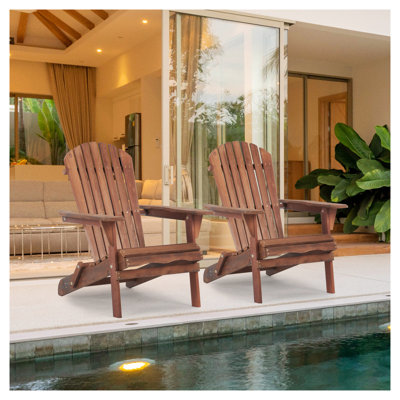 Ensemble de 2 chaises Adirondack pliantes pour l'extérieur - Mobilier de patio en bois de pruche résistant aux intempéries pour le jardin, la cour, le foyer et la terrasse