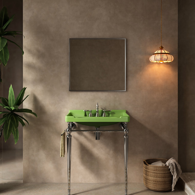 28" Bathroom Sink, , Ceramic Basin, 3 Standard Faucet Holes, Stainless Steel Legs, Towel Hanger, Look, Easy To Clean Basin Console Rectangular Vanity Pre-Drilled Openings, Attachment, Color,