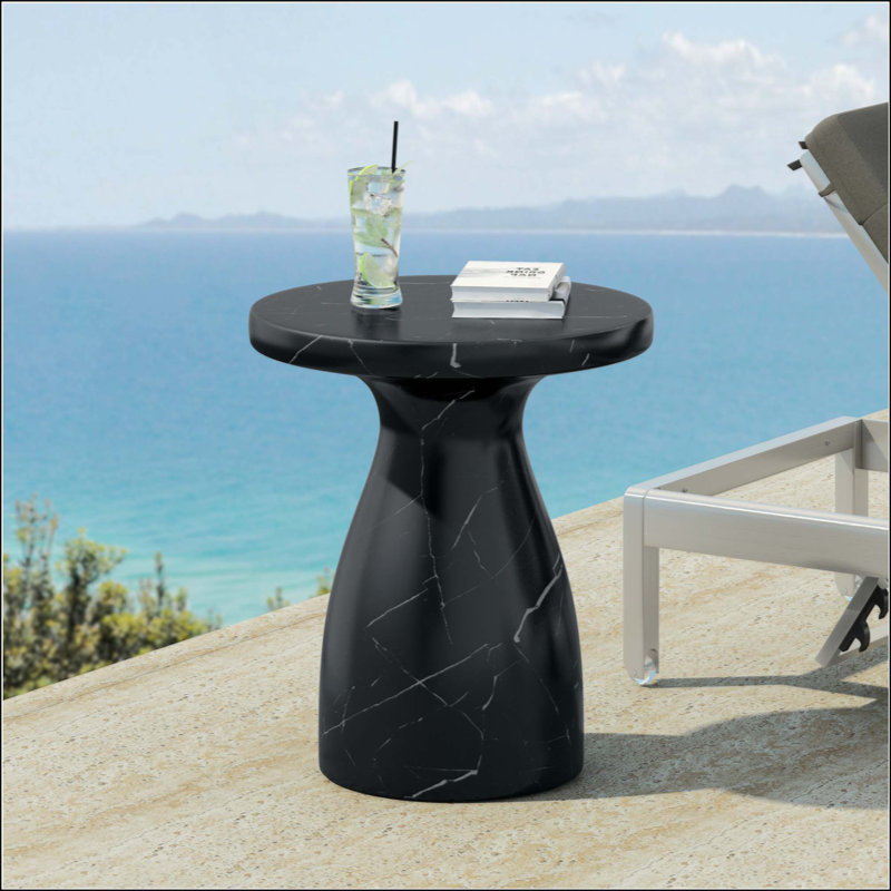 Table d'appoint légère en béton MGO, imitation marbre, résistante aux intempéries, idéale pour l'extérieur (terrasse, balcon, jardin, intérieur et extérieur), sans montage.